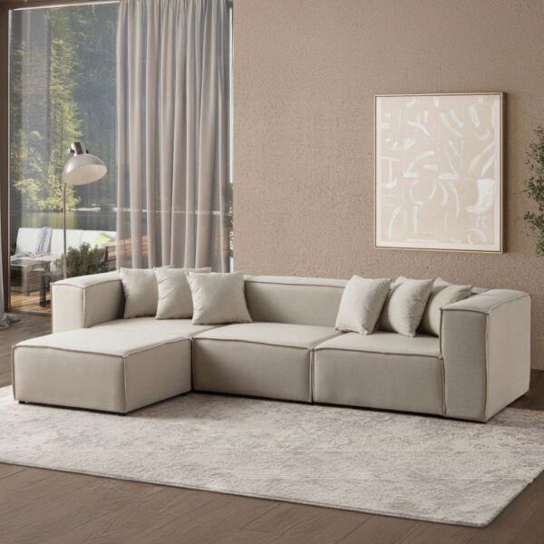 Mira Relax 4 Modül Köşe Koltuk ( Krem ) Keten Kumaş